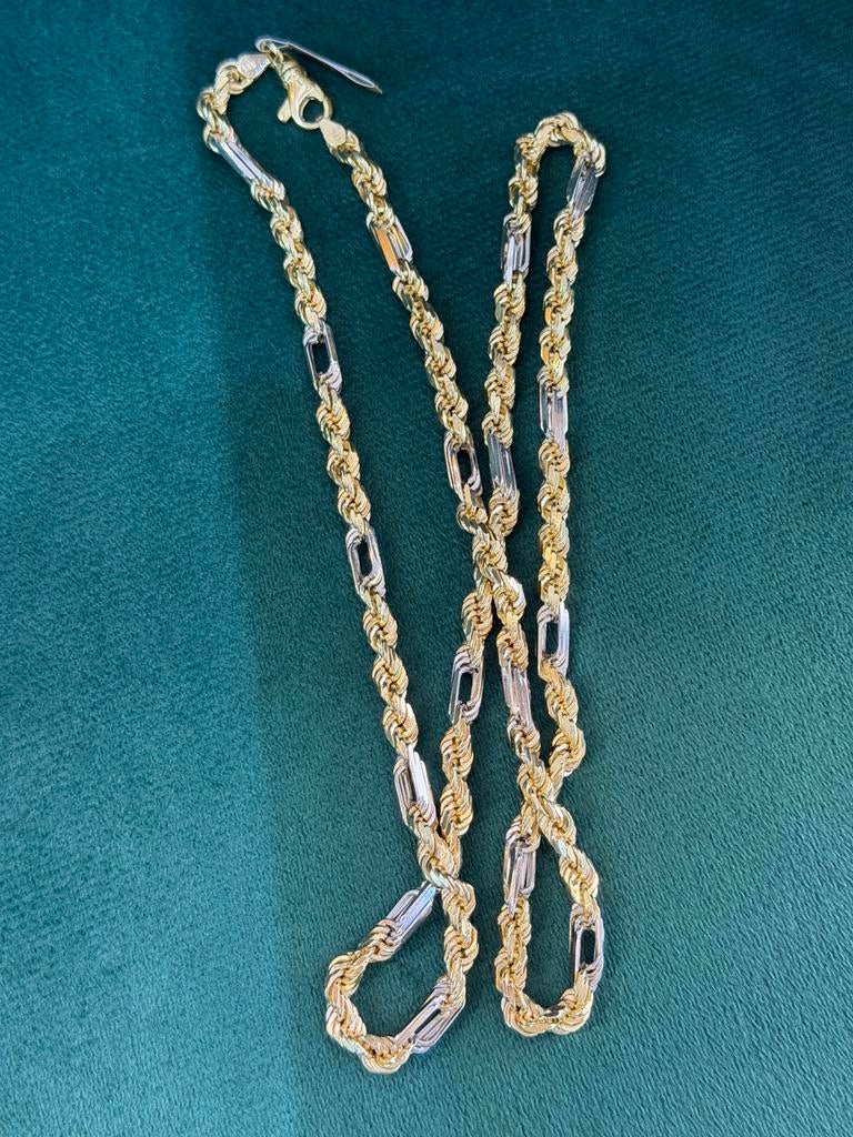 14KT Goud - 69.0 Gram -Ketting- ROPE-Wit&Geel -Herenketting, Ophalen, Nieuw, Goud, Goud