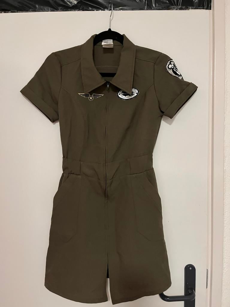 Groen soldaat / leger carnaval pak- Maat XS, Ophalen, Zo goed als nieuw, Maat 34 (XS) of kleiner, Carnaval