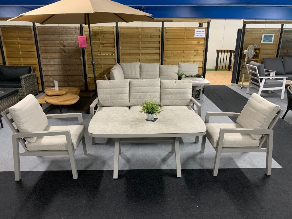 Loungeset Jayson, Tuin en Terras, Tuinsets en Loungesets, Nieuw, Loungeset, Aluminium, 5 zitplaatsen, Bank, Bijzettafel, Stoel