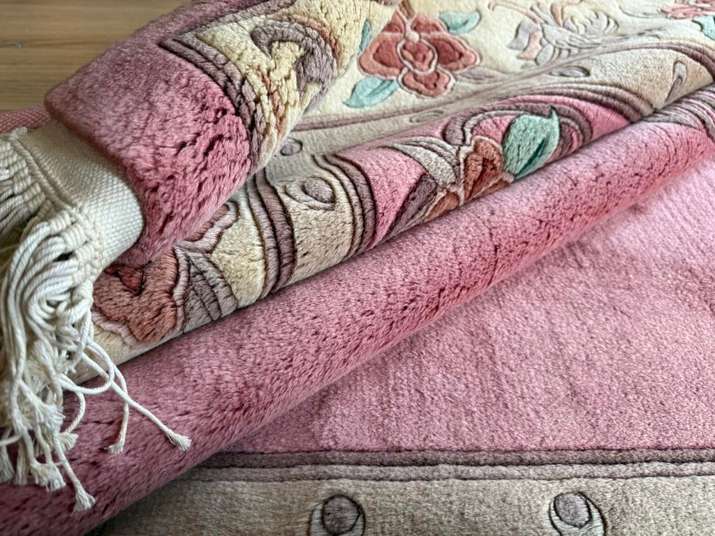 Vintage Art Deco tapijt – ca. 330 x 215 cm Warm roze retro, Info@bababoho.com, 1053ML Amsterdam, Ophalen of Verzenden, 200 cm of meer