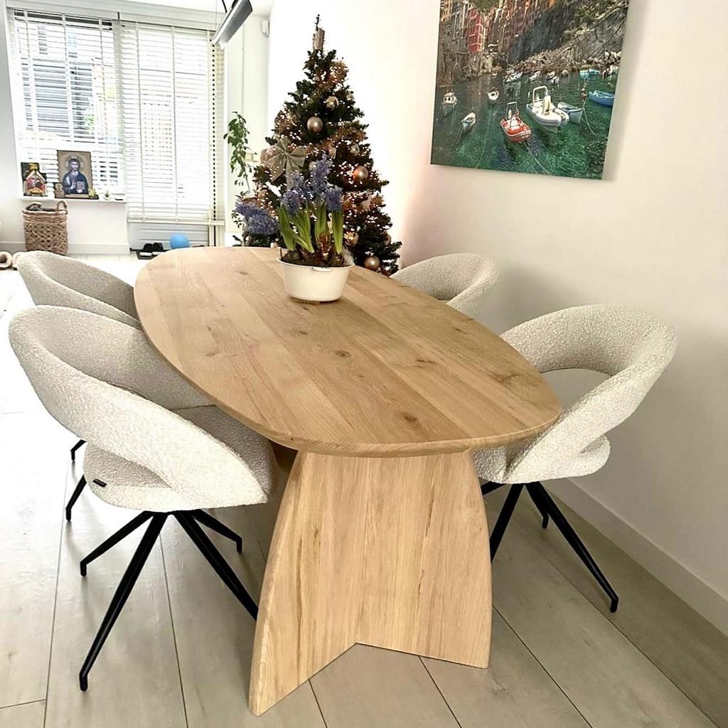 Foto 3 van Eiken tafel Deens ovaal Japandi met maanpoten 180-300cm Sale
