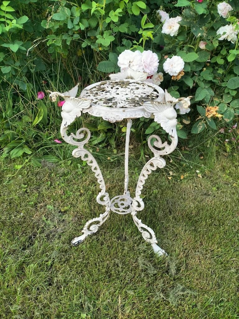 Vintage plantentafel met vogelmotief, Huis en Inrichting, Minder dan 55 cm, Gebruikt, Metaal of Aluminium, Ophalen