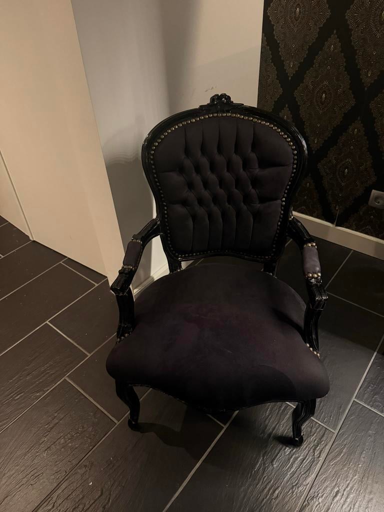 Zwarte Barok Fauteuil met Velours Bekleding, Ophalen, Gebruikt, Zwart, Eén