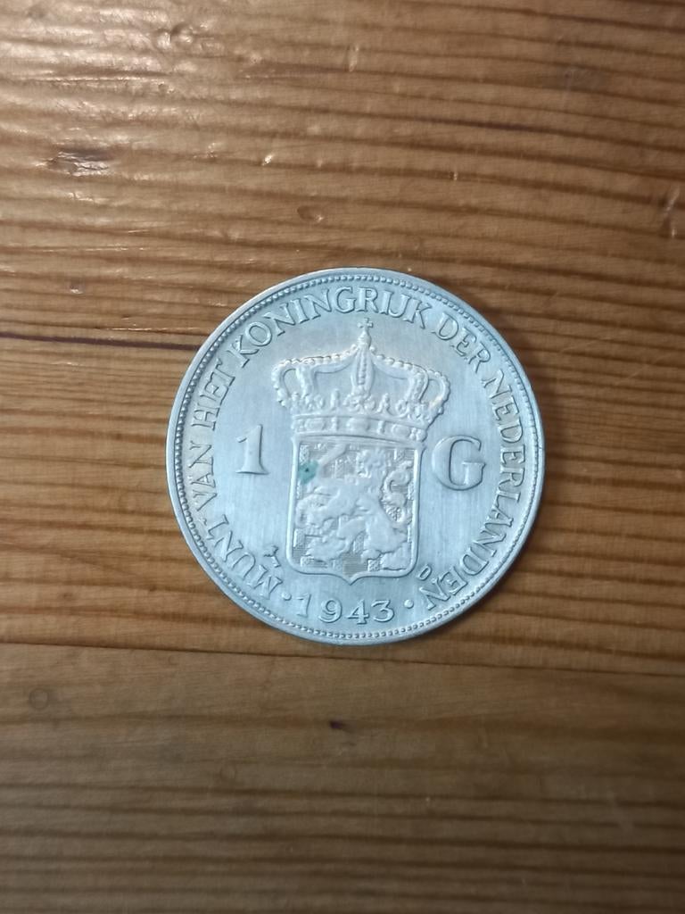 Nederland 1 gulden 1943 zilver, Postzegels en Munten, Munten | Nederland, Ophalen of Verzenden, Koningin Wilhelmina, 1 gulden