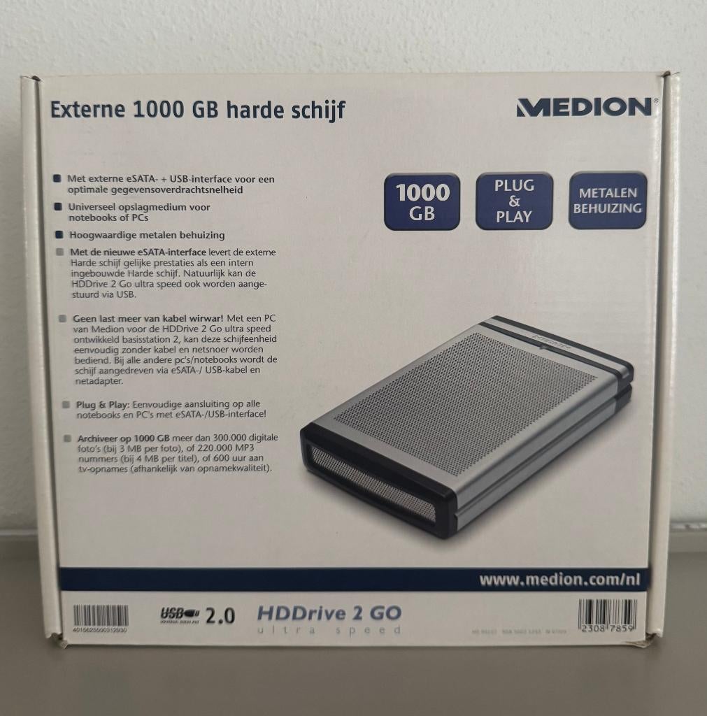 Externe harde schijf, Computers en Software, Harde schijven, Ophalen, HDD, Medion, Zo goed als nieuw