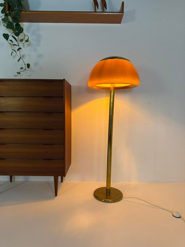 Vintage messing mushroom lamp, Cosack Leuchten ‘70, Vintage retro buisframe design rotan webbing papercord deens, 100 tot 150 cm