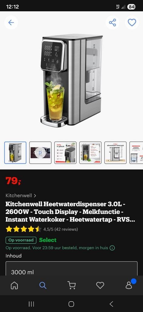 Looki Hot Water Dispenser - 3L Waterreservoir, 2 liter of meer, Ophalen, Nieuw, Rvs