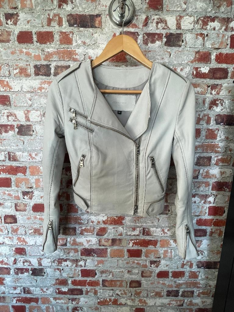 Cigno Nero off white kort leren jasje xs 34, Wit, Zo goed als nieuw, Jasje, Maat 34 (XS) of kleiner