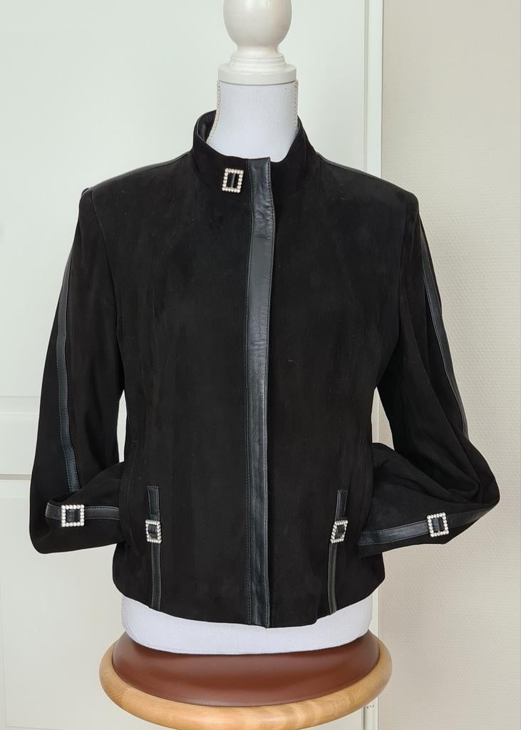 Saki leather damesjack echt lamsleer – met strass details, Maat 38/40 (M), Saki leather, Zwart, Nieuw