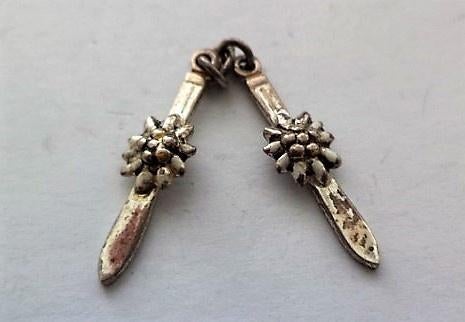 Vintage zilveren hanger - Ski's met Edelweiss 800, Ophalen, Zo goed als nieuw, Zilver, Zilver