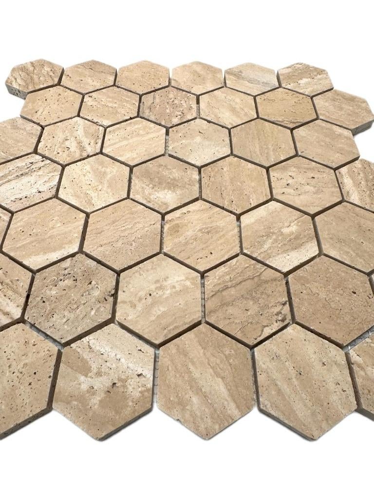 Mozaiék Travertin  Hexagon 48x48mm op matje 300x300x10mm, Doe-het-zelf en Verbouw, Tegels, Nieuw, Ophalen of Verzenden, Minder dan 20 cm