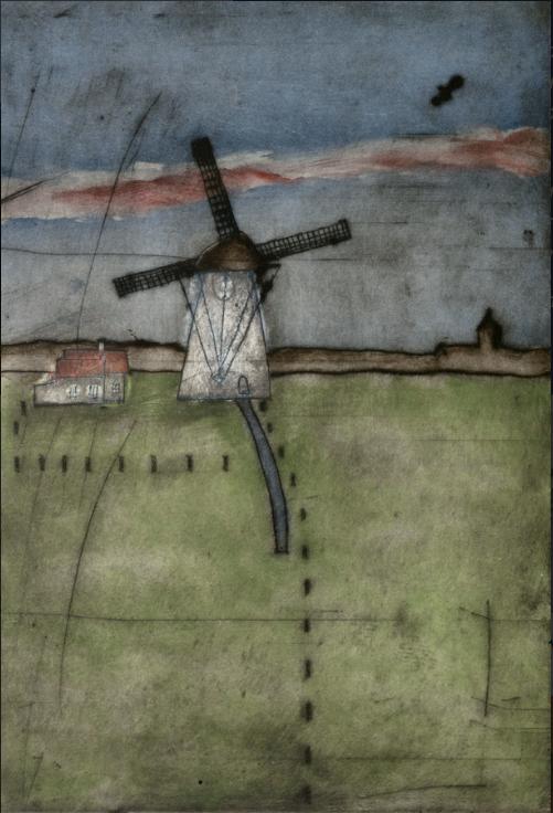 Origineel ingelijste landschap-ETS van Jan Ritzema, Antiek en Kunst, Ophalen