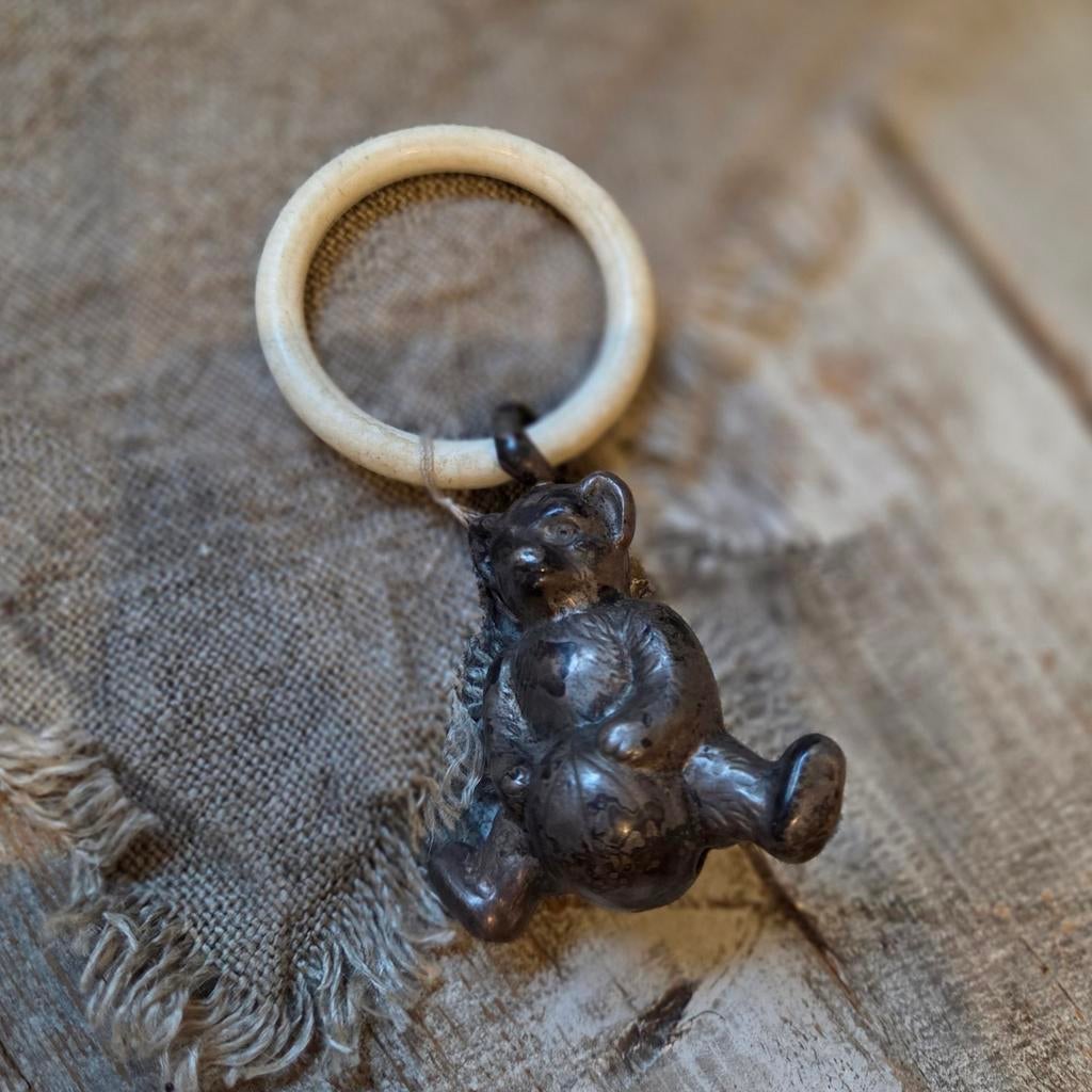 Oude Verzilverde Rammelaar Beer & Olifant, Antiek en Kunst, Ophalen of Verzenden