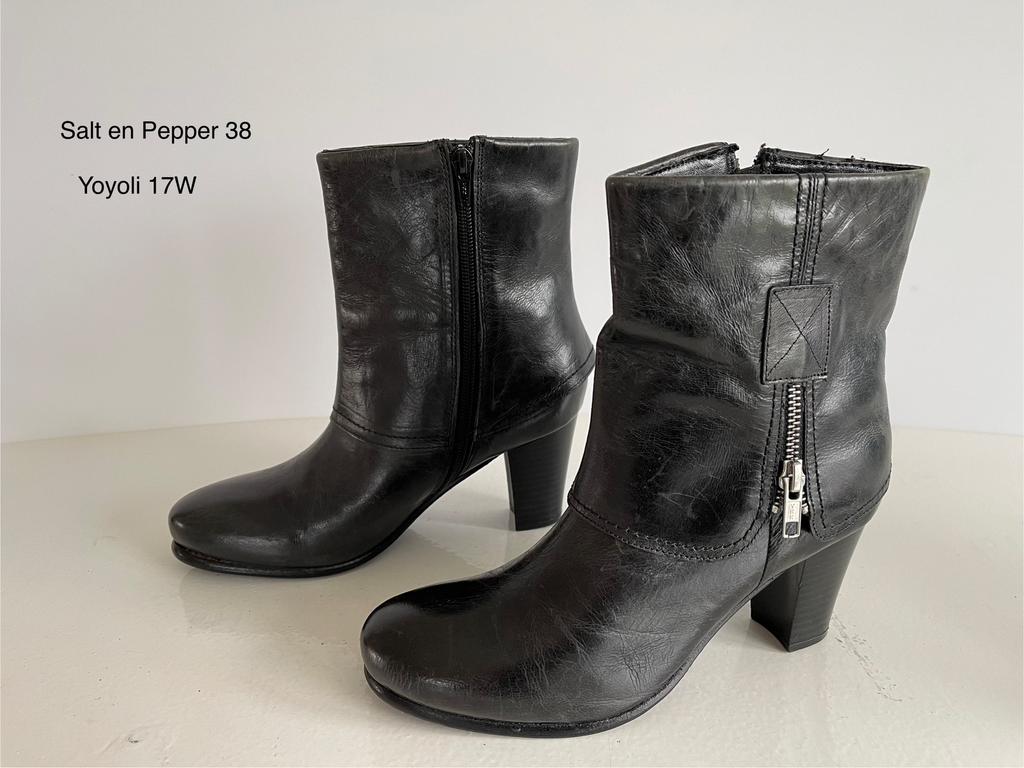 17W) Salt en Pepper 38 zwart leren enkellaarzen met rits, Zwart, Lage of Enkellaarzen, Ophalen of Verzenden, Zo goed als nieuw
