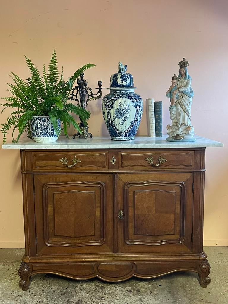 Antiek Frans dressoir met wit marmeren blad, Ophalen, Gebruikt
