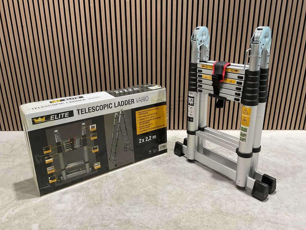 Elite Vario 2x2,2 m dubbele telescoopladder nieuw in doos ‼️, Doe-het-zelf en Verbouw, Ladders en Trappen, Nieuw, Ladder, 4 meter of meer