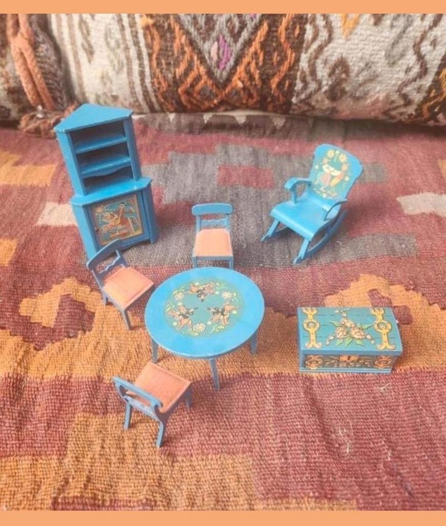 Lundby Houten Poppenhuis Woonkamer Vintage 1:16 uit 1970s, Ophalen of Verzenden, Gebruikt, Poppenhuis