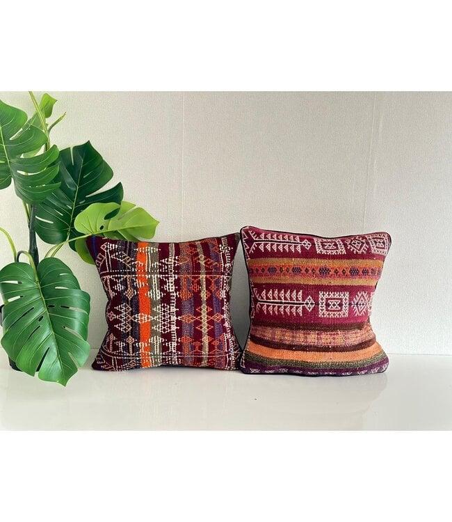 Vintage Kelim Kussens 45x45 cm, Huis en Inrichting, Woonaccessoires | Kussens, Ophalen of Verzenden, Zo goed als nieuw, Rood, Vierkant