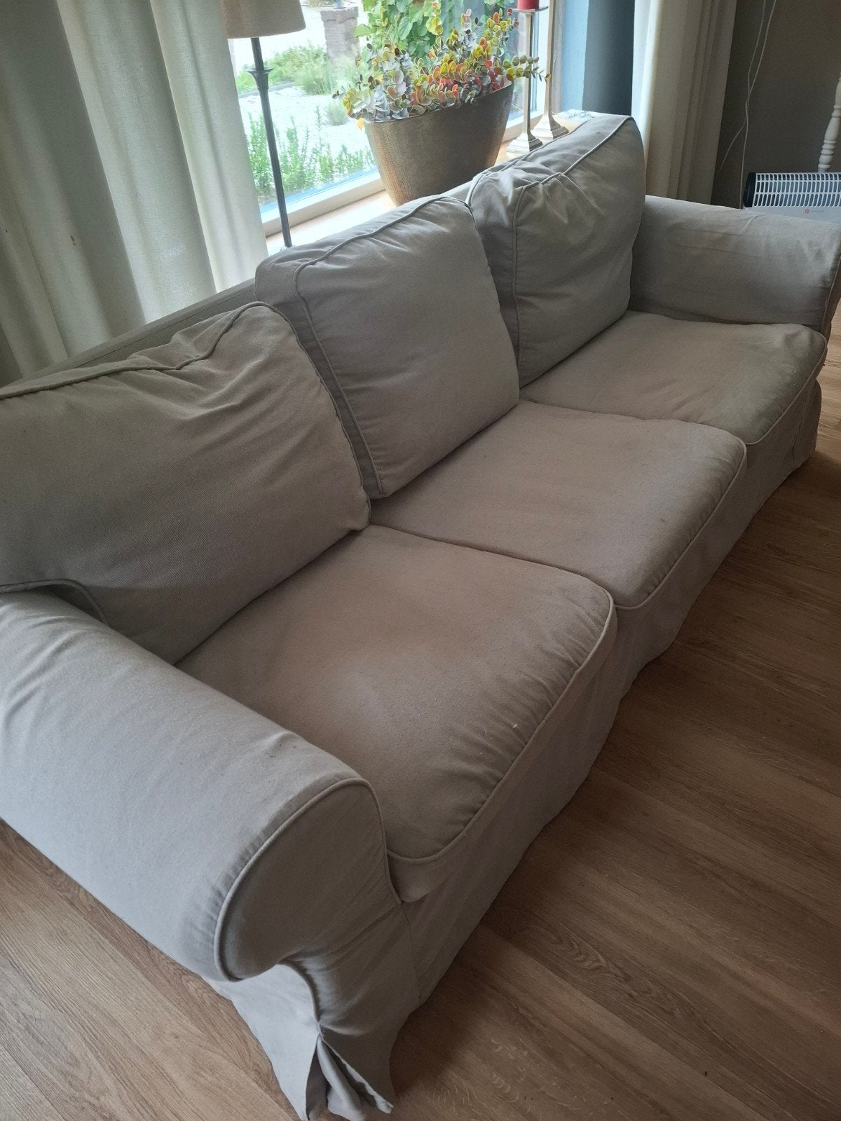 IKEA Ektorp 3-zitsbank met beige hoes, Ophalen, Gebruikt, Driepersoons, 75 tot 100 cm
