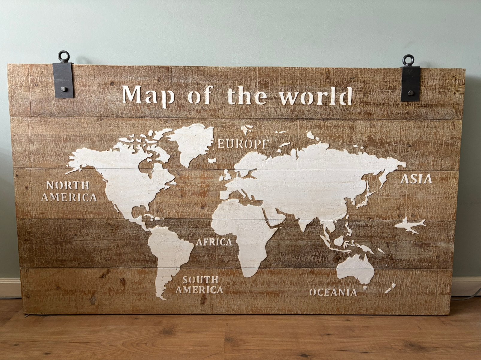 HOUTEN WERELDKAART, Ophalen, 140 cm, Met ophangsysteem, Hout