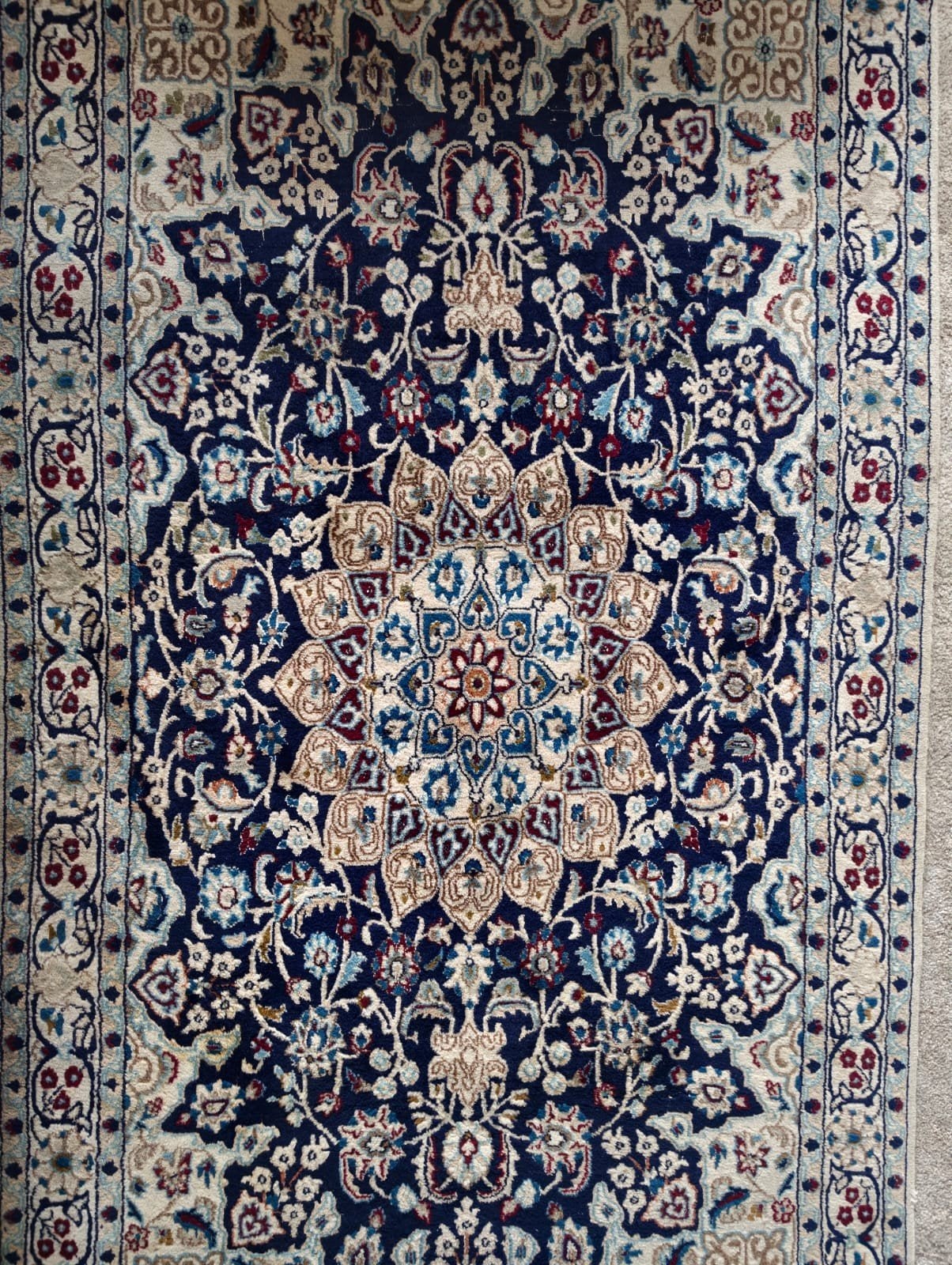 Authentieke Nain Rug(9-La)Handgeknoopte wol&zijde218×116cm, 100 tot 150 cm, Nain, 200 cm of meer, Ophalen of Verzenden