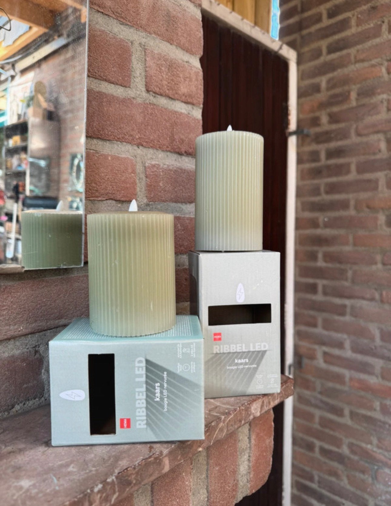 Set van twee Hema ribbel led kaarsen in lichtgroene tint, Ophalen of Verzenden, Nieuw, Overige typen