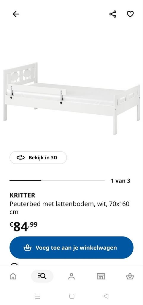 Ikea Kritter peuterbed met lattenbodem en evt matras, Kinderen en Baby's, Kinderkamer | Bedden, Gebruikt, 140 tot 160 cm, 70 tot 85 cm