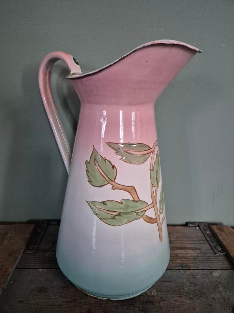 Mooie emaille kan roze / zeeblauw, Ophalen of Verzenden
