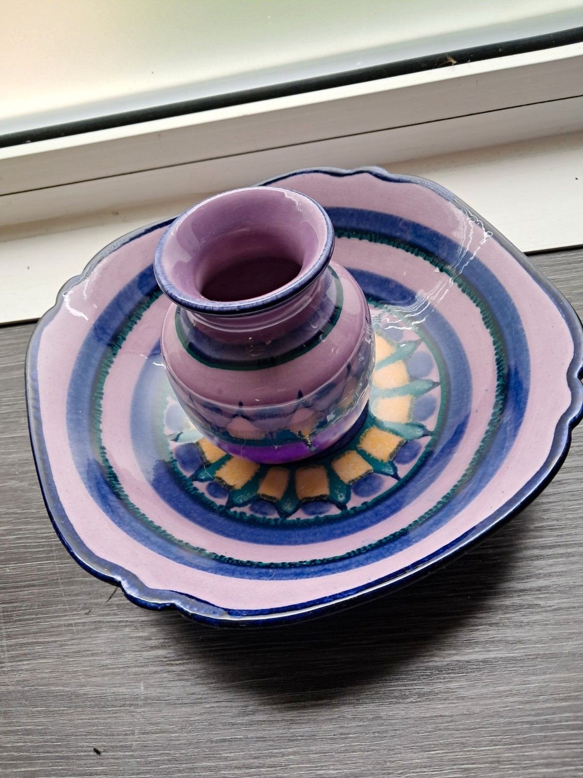 Vaasje en Bord Gouda Plateel Retro Vintage Top Setje €25, Ophalen