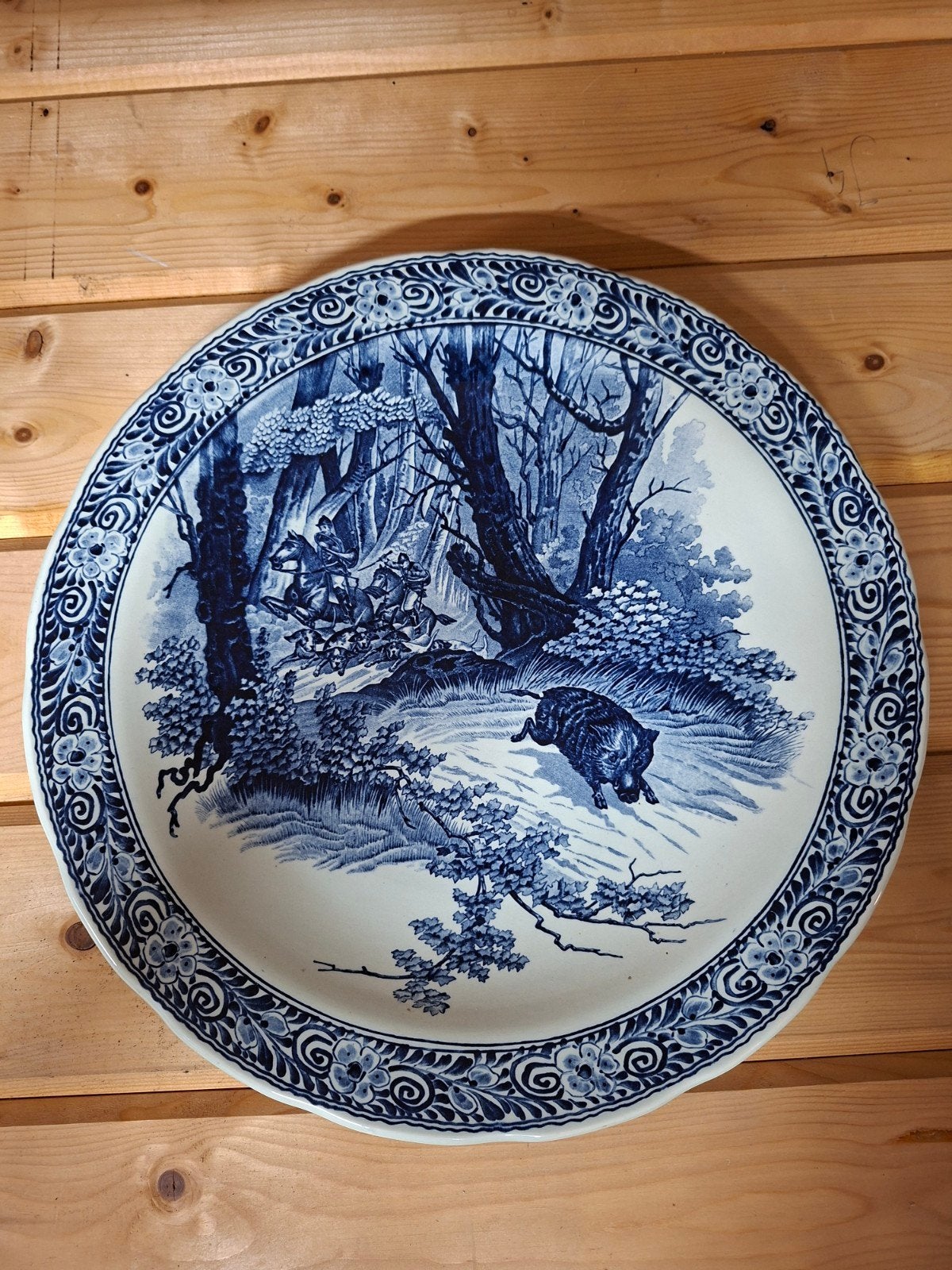 Antiek Boch Delfts Blauw Wandbord - Jachtscène, Antiek en Kunst, Ophalen