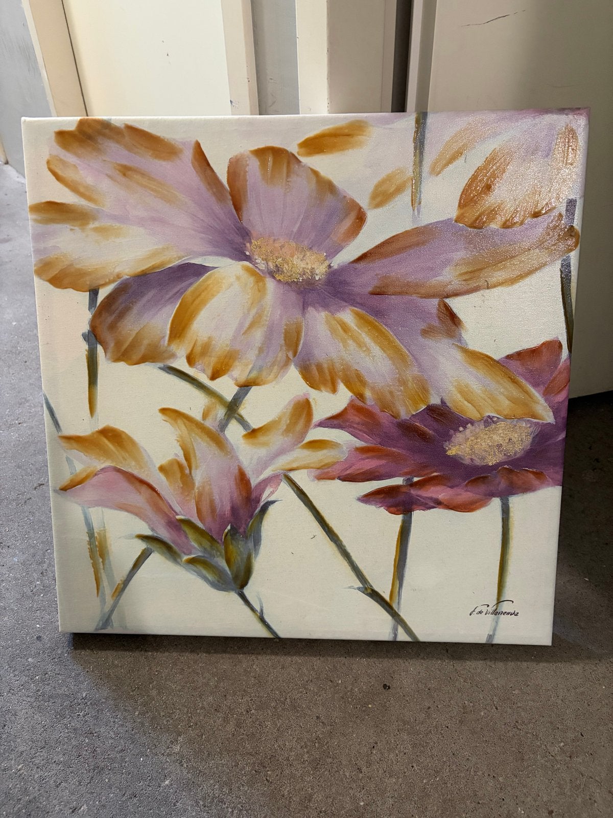 Schilderij met bloemen, gesigneerd, Doek, Realistisch, Gesigneerd, Olieverf