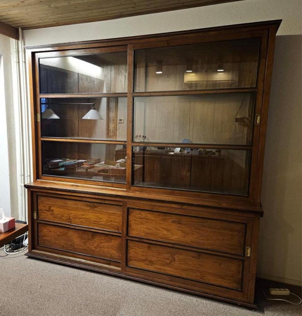 Hele mooie teakhouten vitrine kast, Ophalen, 200 cm of meer, Zo goed als nieuw, 200 cm of meer