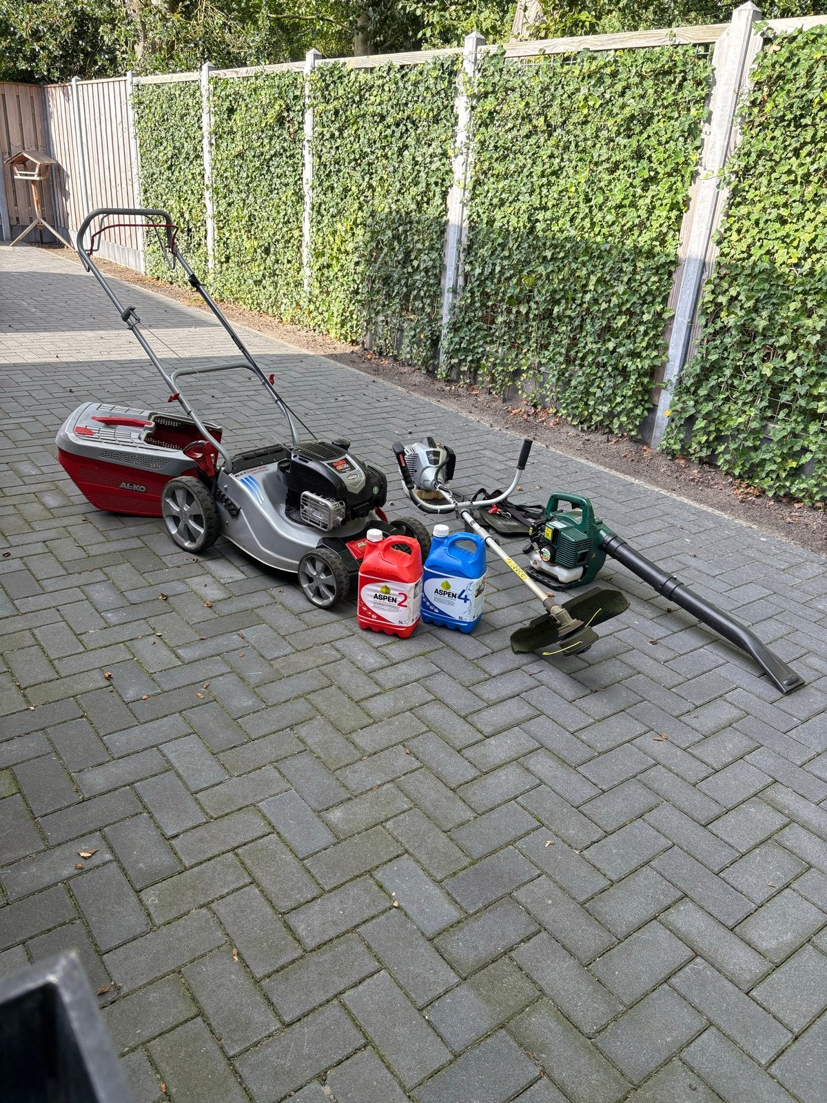 AL-KO grasmaaier, trimmer en bladblazer set benzine, Ophalen, Cirkelmaaier, Gebruikt, Mulchfunctie
