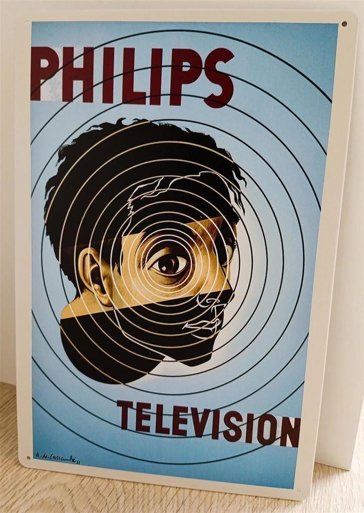 PHILIPS Television Cassandre Reclame Metalen wandbord, Verzenden, Nieuw, Reclamebord