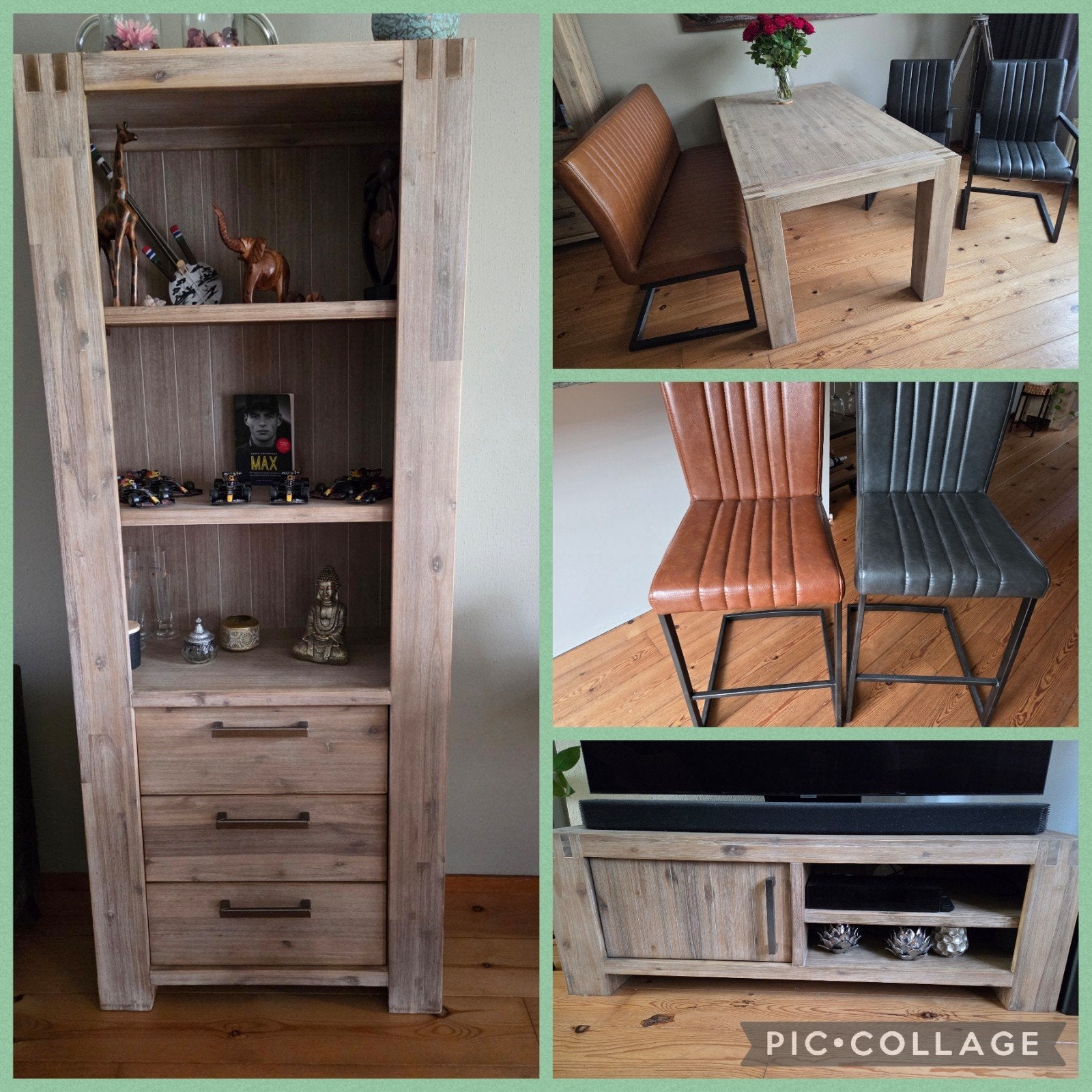 Eetkamertafel met bank en 2 stoelen,boekenkast,tv meubel, Ophalen, Gebruikt, Rechthoekig