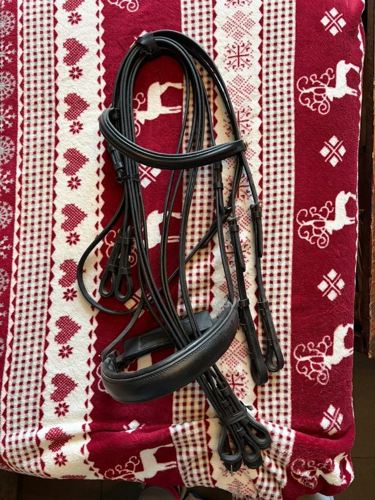 Nieuw zwart leren hoofdstel met gouden details, Harry's Horse, Nieuw, Ophalen of Verzenden, Zwart