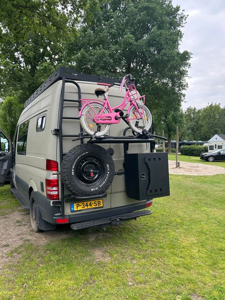 Set Reservewiel-, fietsendrager & Cargo-box voor camper/bus, Auto diversen, Fietsendragers, Gebruikt, Achterklepdrager, 1 fiets