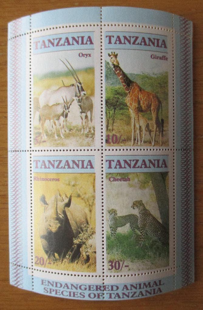 Tanzania, serie van 5 blokken Afrikaanse dieren, Verzenden, Postfris, Dier of Natuur