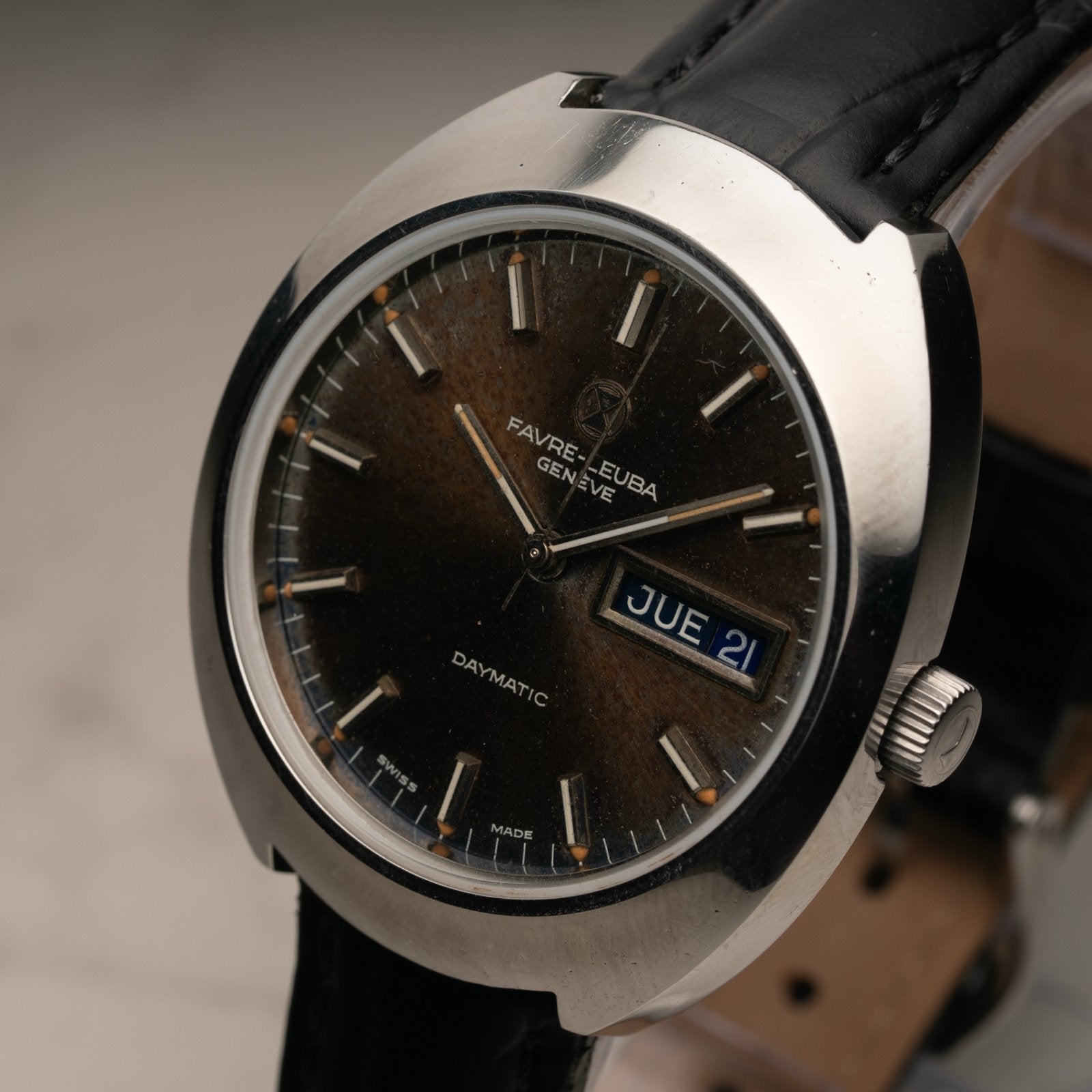 Favre-Leuba Daymatic AS 2066 Automaat Horloge, Sieraden, Tassen en Uiterlijk, Horloges | Heren, Overige merken, Leer, Staal, Polshorloge