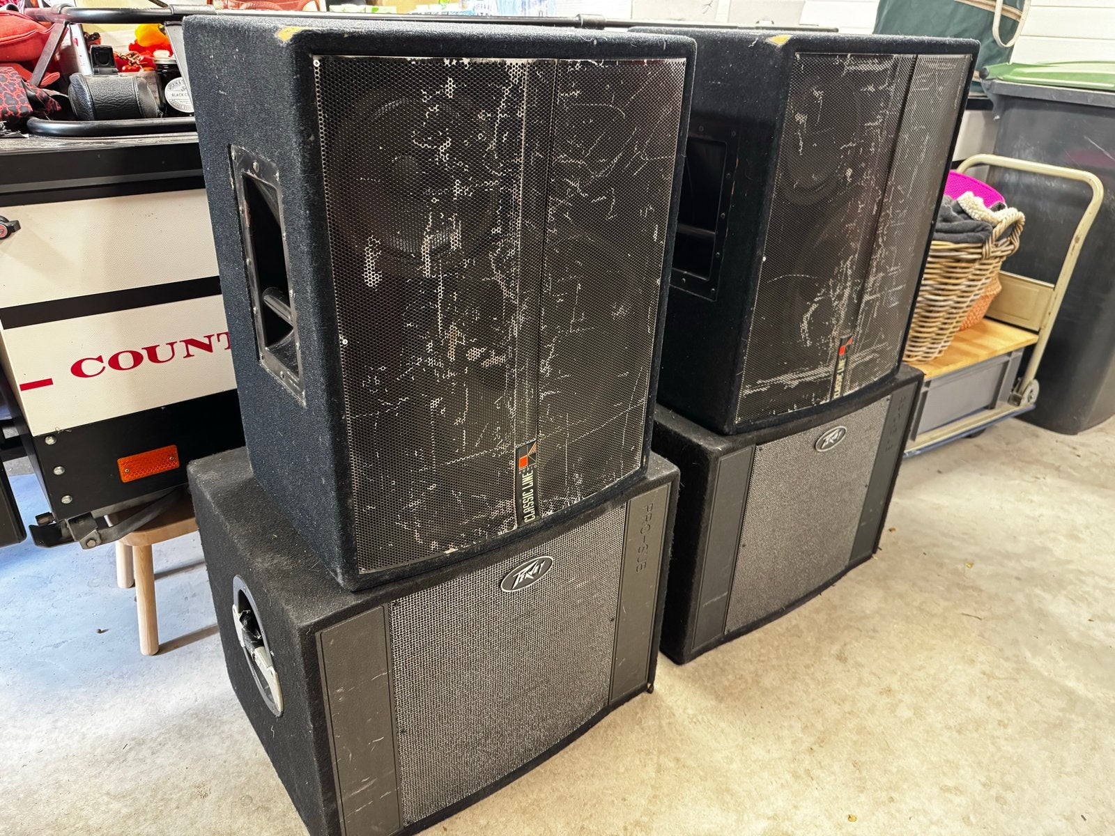 HK Classic Line CL153 Topkasten en Peavey Pro-Sub Subwoofers, Gebruikt, Complete surroundset, 120 watt of meer, Ophalen