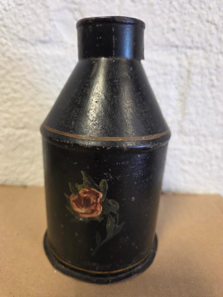 Antieke Toleware Theebus / Voorraadblik met Bloemschildering, Antiek en Kunst, Ophalen