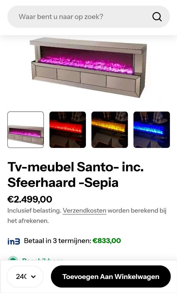 Sweerhaard en TVmeubel 2.40 breed❤️‍🔥 NIEUW IN DOOS!, Ophalen, Nieuw, Vrijstaande haard, Elektrische haard