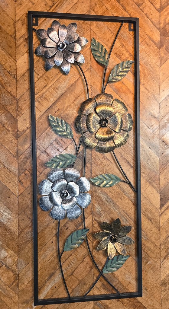 Metalen wanddecoratie bloemen – 78 x 30 cm, Ophalen, Zo goed als nieuw