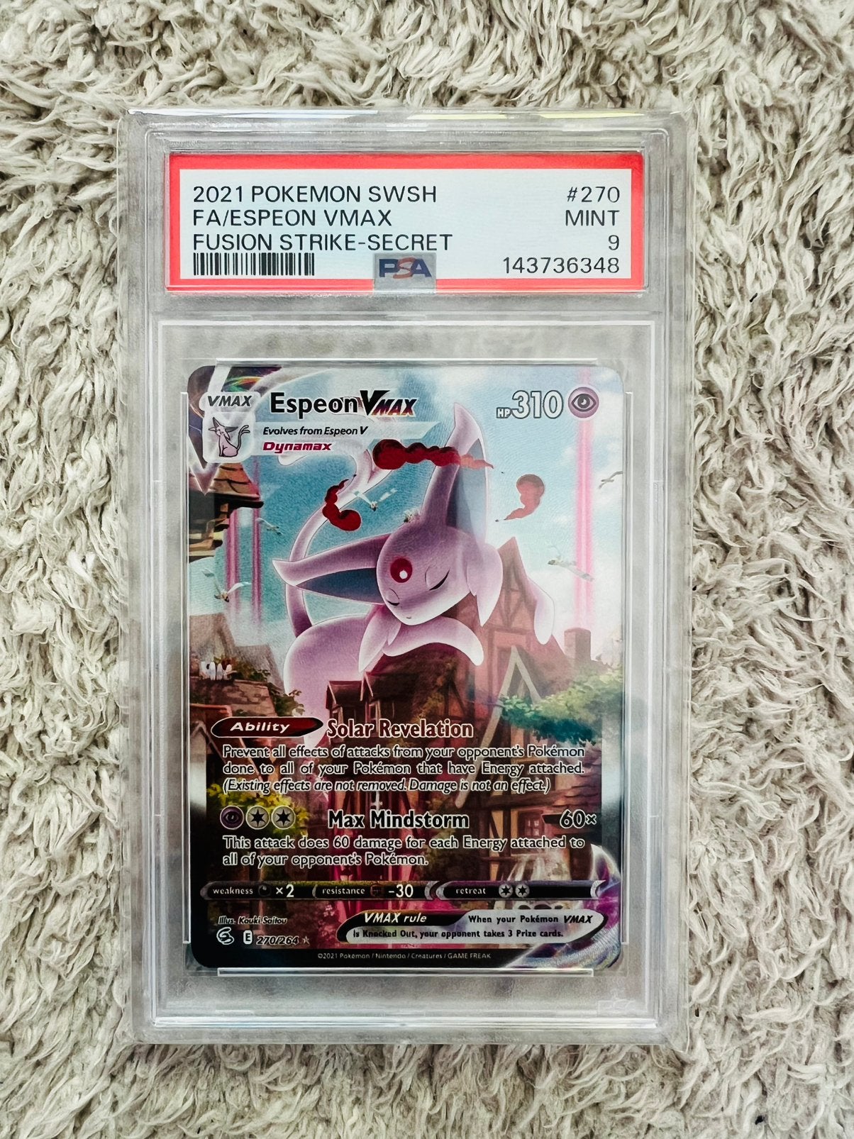 Espeon VMAX Fusion Strike Secret - PSA 9, Hobby en Vrije tijd, Verzamelkaartspellen | Pokémon, Ophalen, Zo goed als nieuw