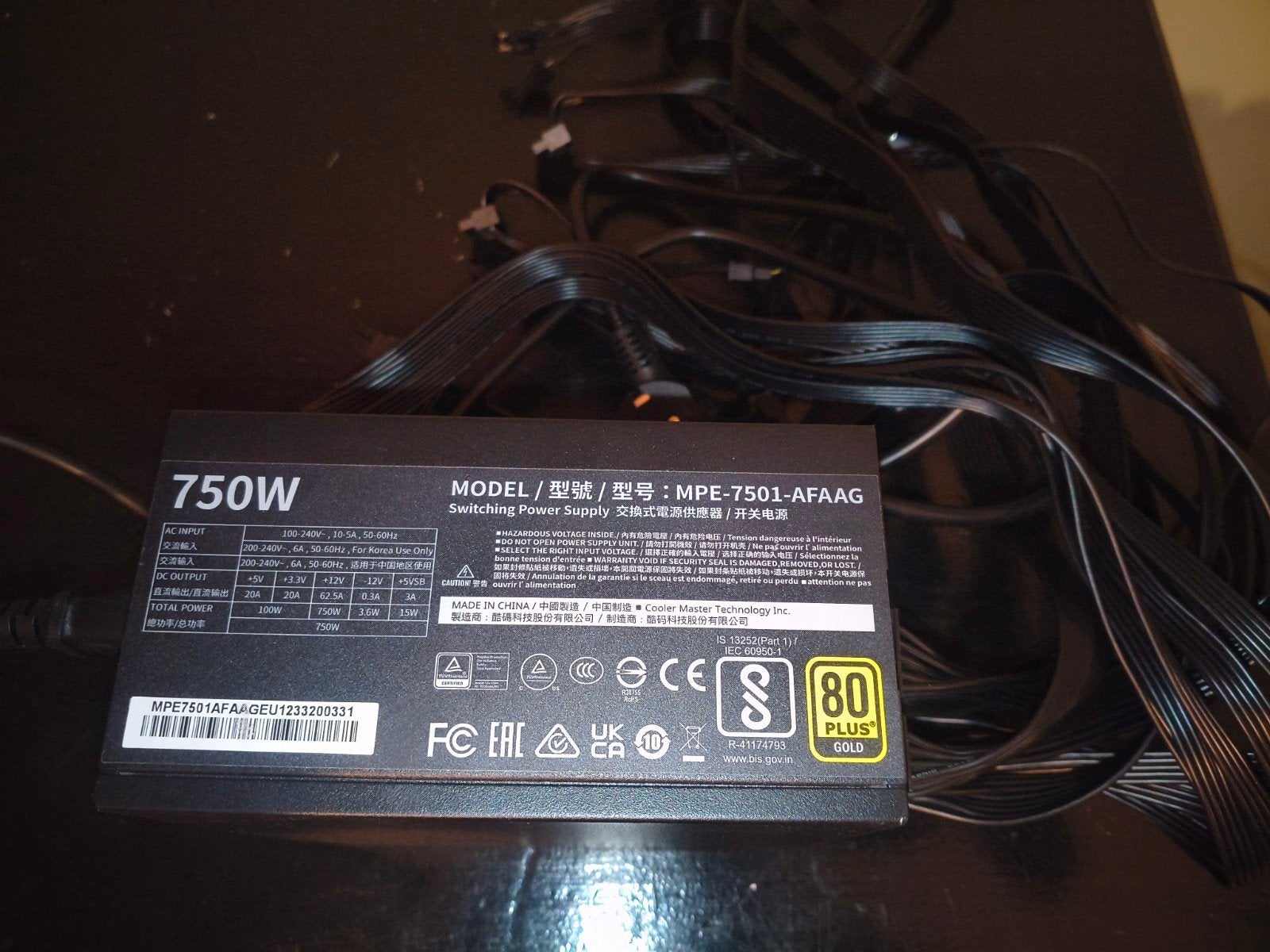 Cooler Master MWE Gold 750 V2 Voeding - Volledig Modulair, Computers en Software, Interne voedingen, Ophalen of Verzenden, Gebruikt