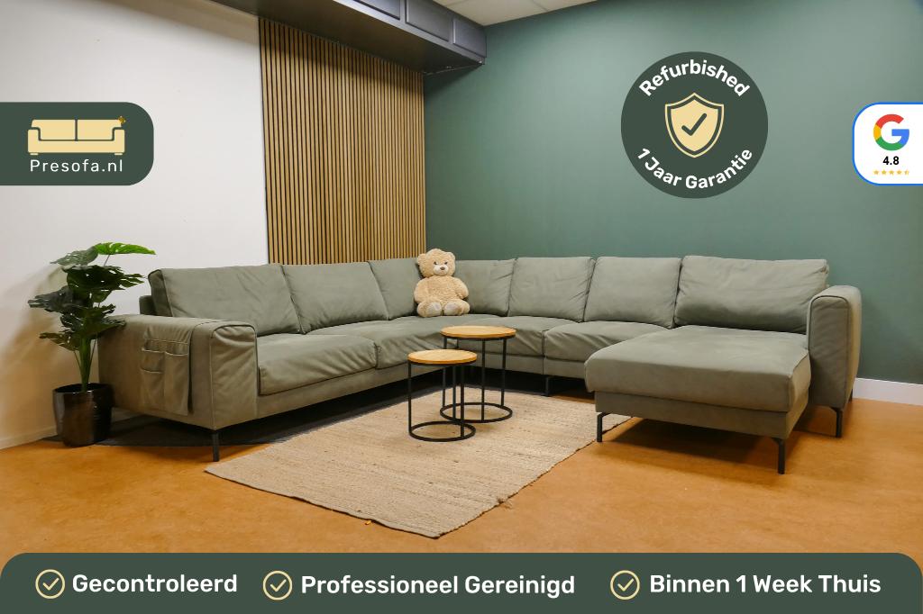 U-bank Microvezel Groen [Refurbished], -, -, Hoekbank, 300 cm of meer