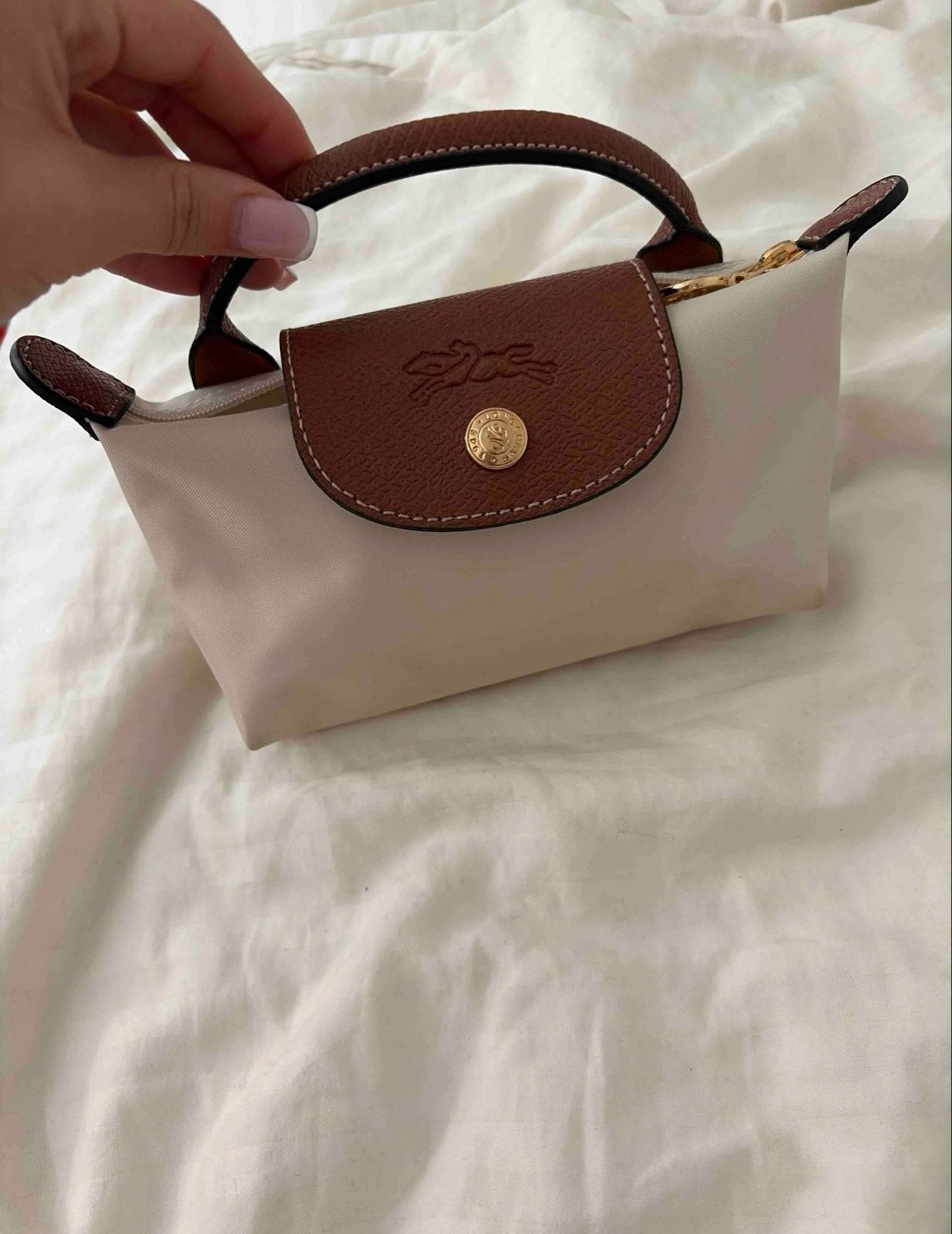 Longchamp Le Pliage Green Mini Handtasje Beige/Bruin, Sieraden, Tassen en Uiterlijk, Ophalen of Verzenden, Nieuw, Beige, Handtas