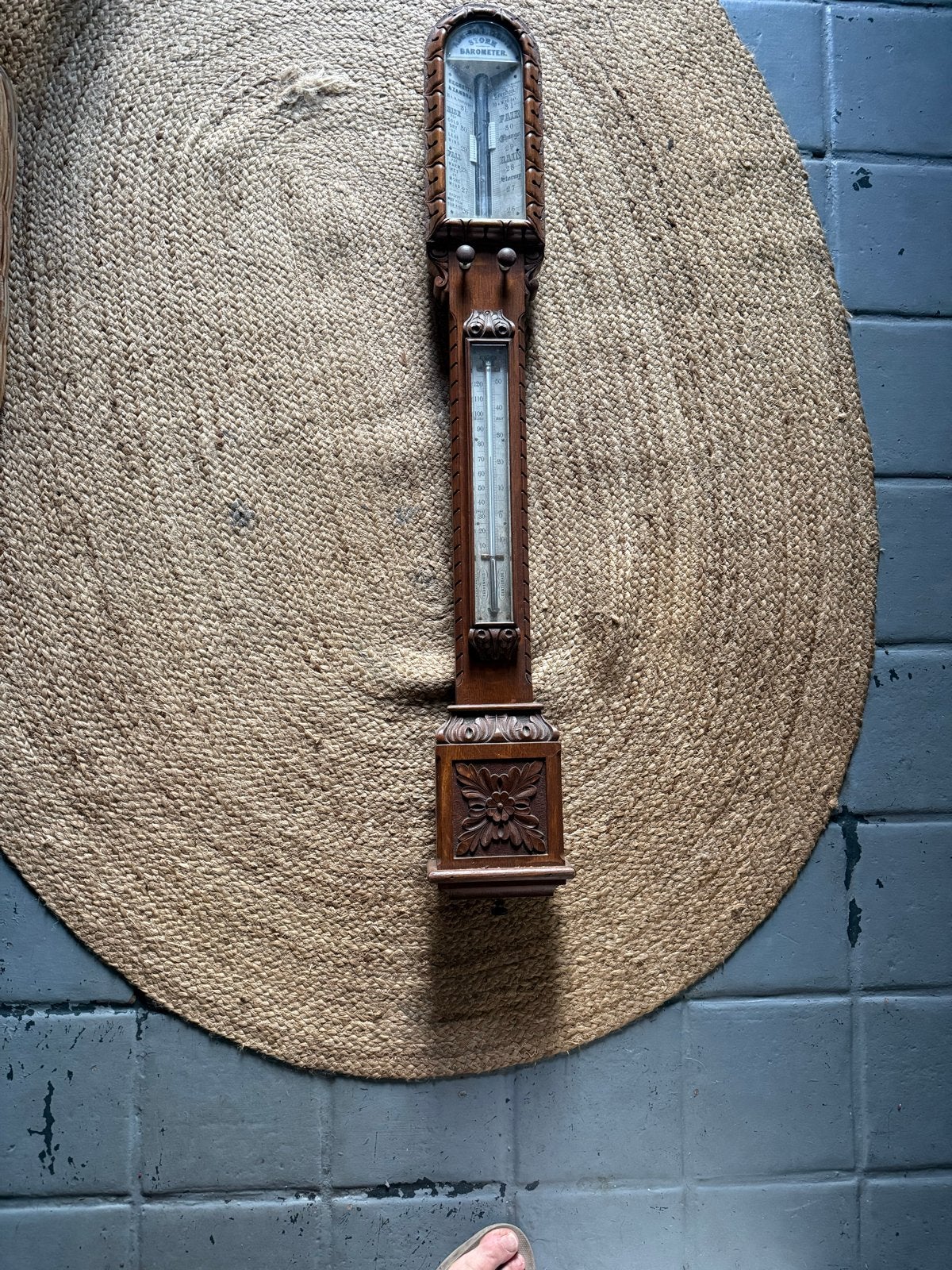 Antieke Admiral Fitzroy Storm Barometer - Houtsnijwerk, Ophalen, Gebruikt, Barometer