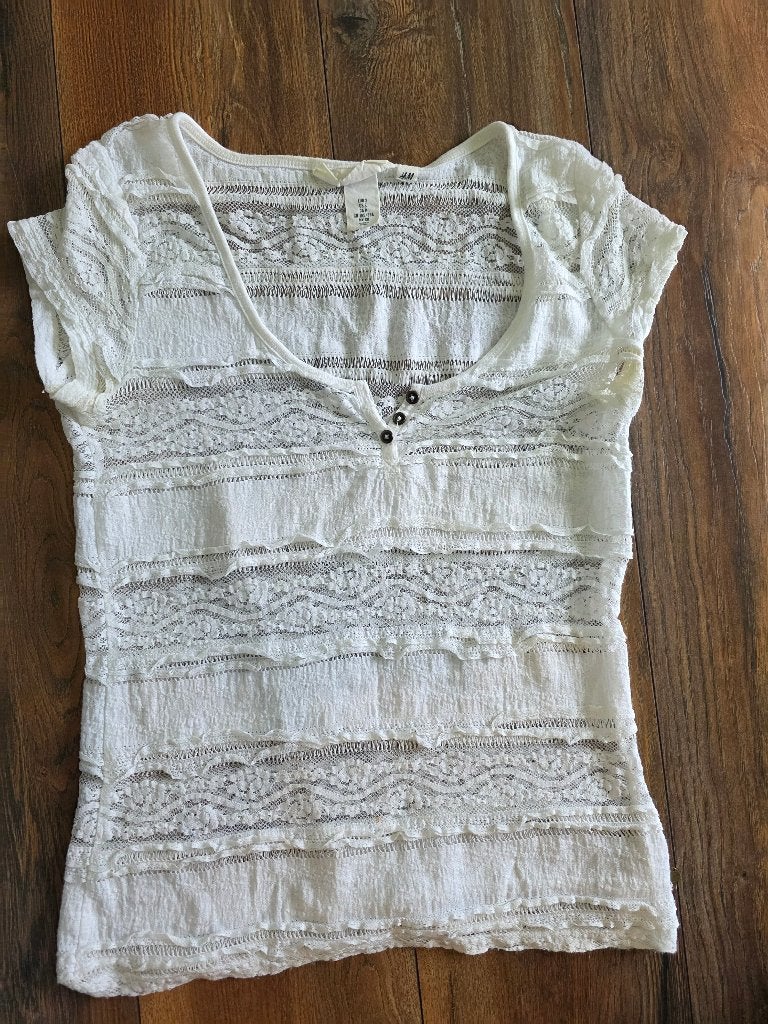 Witte top met kant, H&M, Wit, Ophalen of Verzenden, Zo goed als nieuw