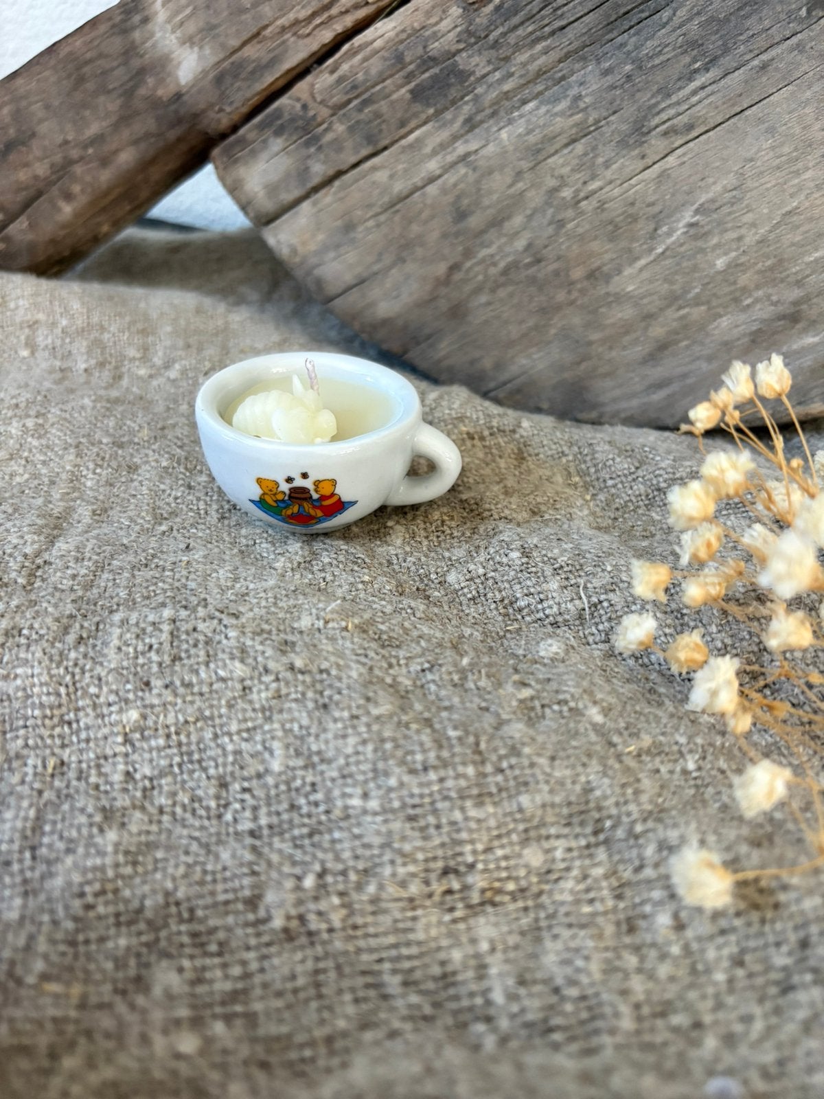 Vintage mini beren kopje, Huis en Inrichting, Woonaccessoires | Kandelaars en Kaarsen, Ophalen of Verzenden, Kaars, Wit, Overige merken